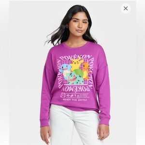 Pokémon Women’s Crewneck Pullover Sweatshirt Purple Large Gotta Catch Em All